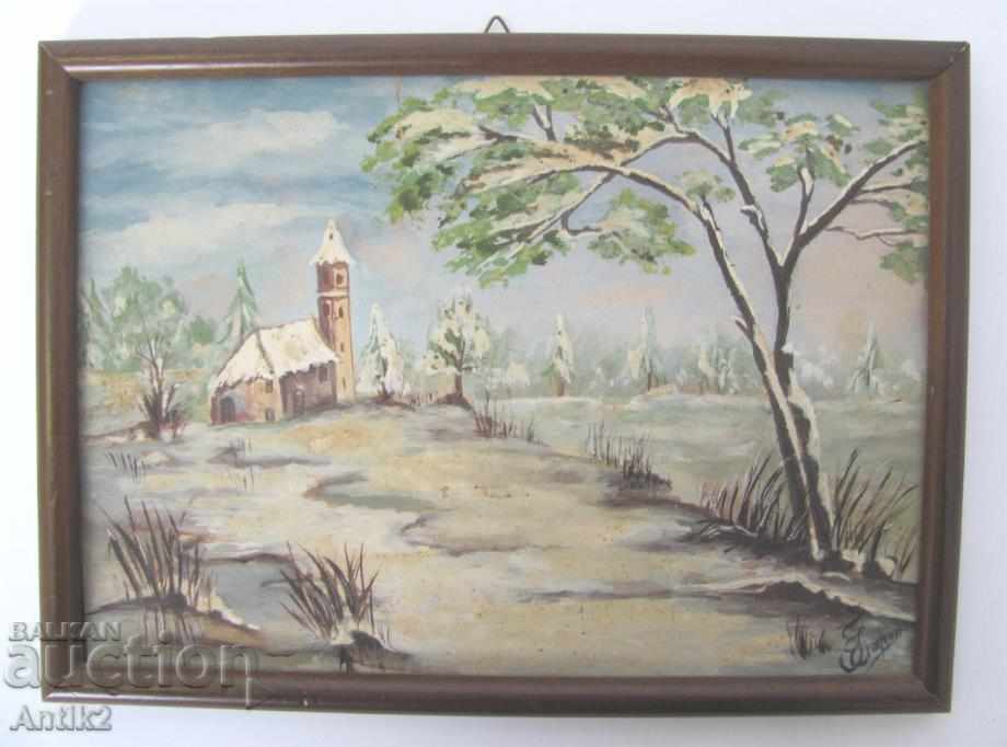 Old Original Oil Painting On Cardboard Signed