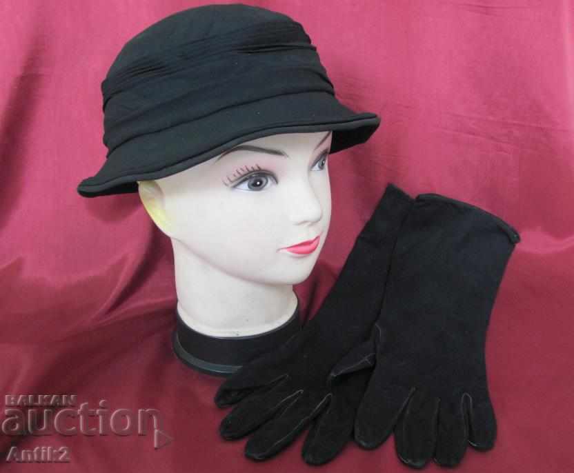 30s καπέλο και γάντια από μετάξι