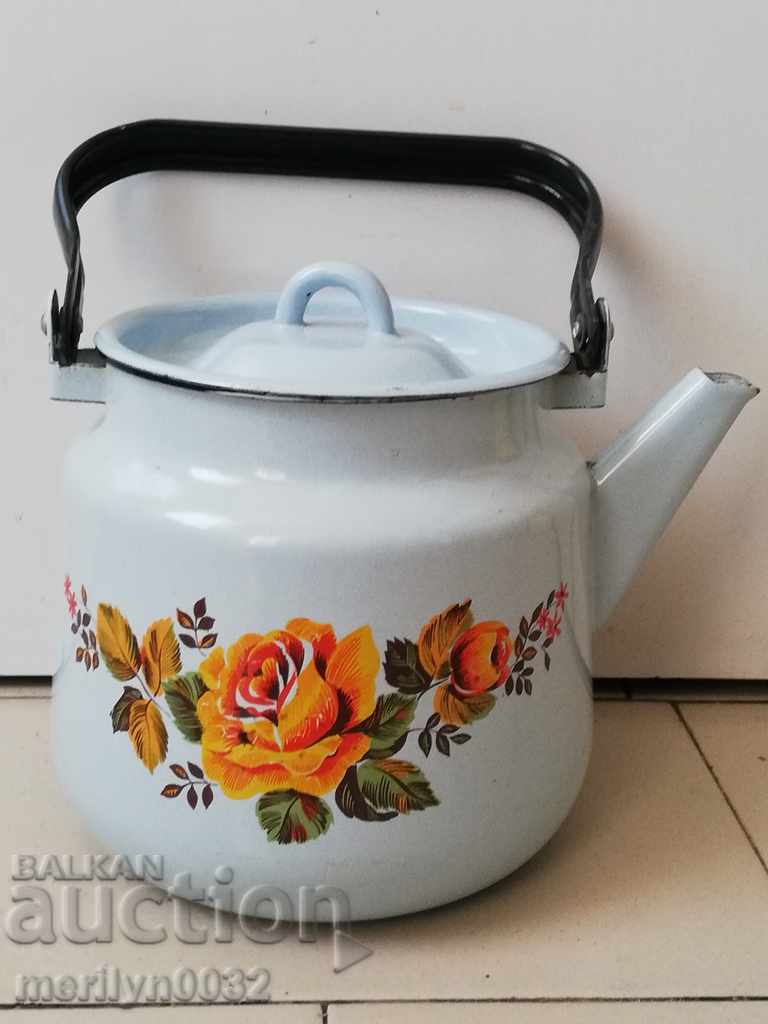 Enamelled teapot kettle, enamel container, USSR