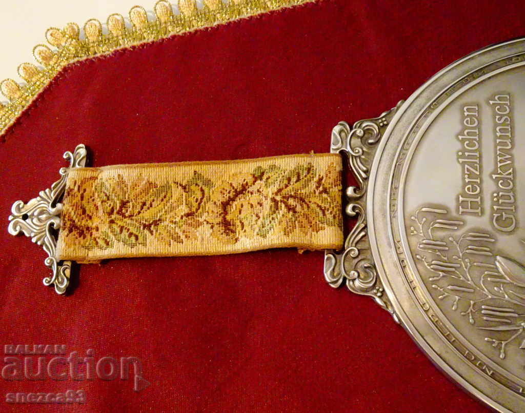 Auction  Antique engraved tin sign for a 40th anniversary.