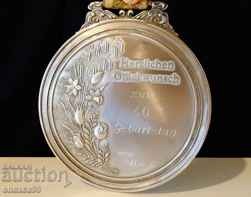 Antique engraved tin sign for a 40th anniversary. - 6