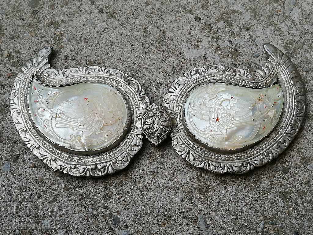 Renaissance silver mugs with mother of pearl, buckle, silver