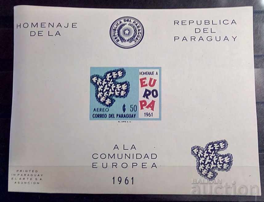 Paraguay 1961 Europe Block Perforated Birds 60 € MNH