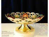 Brass fruit bowl British India, cellular enamel