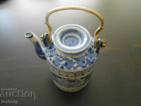 OLD LITTLE PORCELAIN HEATER KETTLE WITH BRONZE HANDLE!