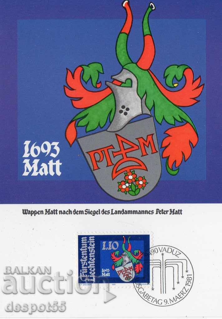 1981. Λιχτενστάιν. Φιλοτελική κάρτα με οικόσημο.