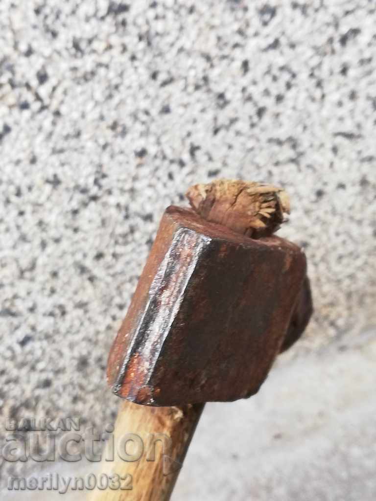 Old cooper's hammer, wooden, wrought iron, barrel - 6