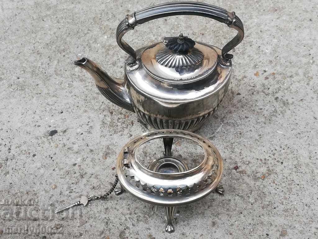 Silver-plated Victorian Teapot with Spirit Burner - 7