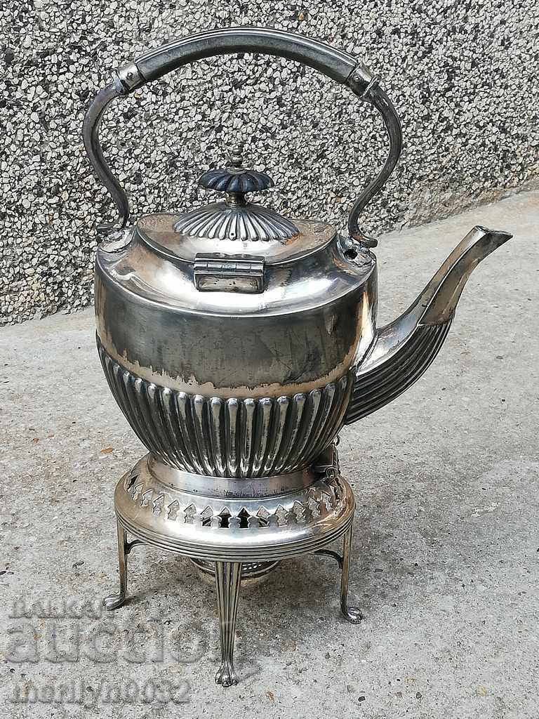 Silver-plated Victorian Teapot with Spirit Burner