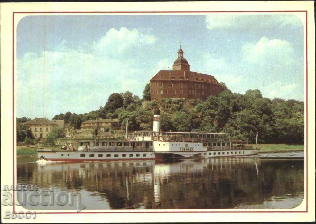 Пощенска картичка Бахра Замък Хиршщайн Елба Кораб Германия