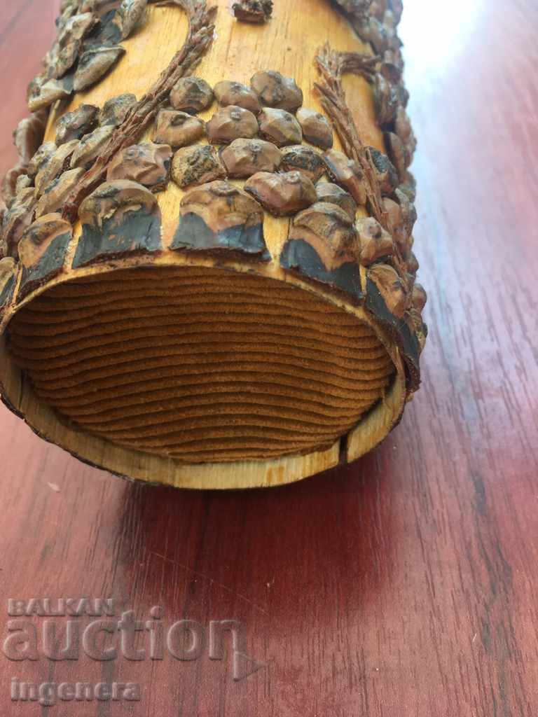 Auction  Bottle More Decorated with Veneer and Old Cones