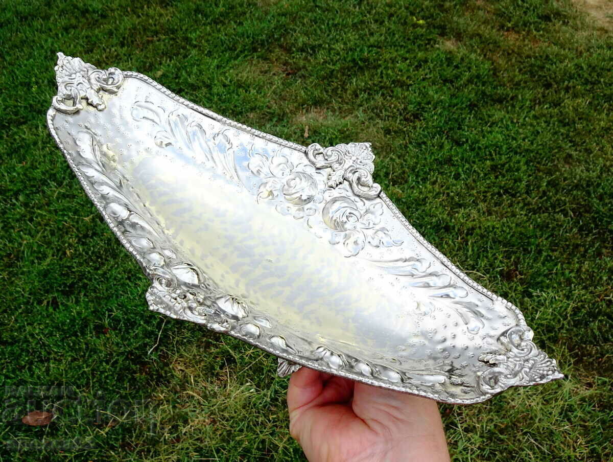 English silver-plated fruit bowl, gondola, marked.