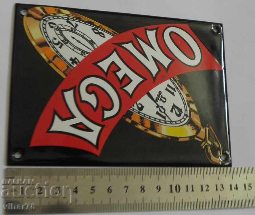 Licitație veche placă emailă ceas de buzunar omega