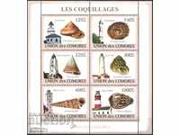 Чисти марки малък лист Фарове Раковини 2009 Коморски острови
