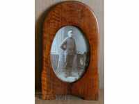 . OLD PHOTO WOODEN FRAME MILITARY SOLDIER UNIFORM