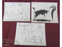 60s Old Picasso Reproductions on Cardboard 3 pieces