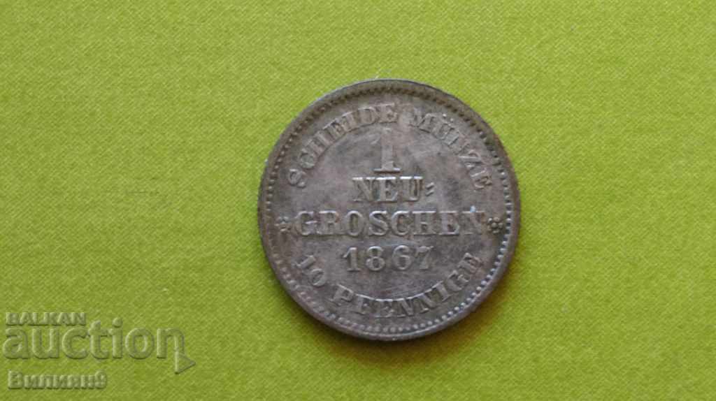 1 penny nou 1867 "În" Saxonia Germania Argint