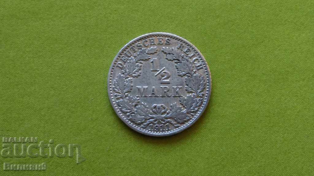 1/2 mark 1911 '' A '' Germany Silver
