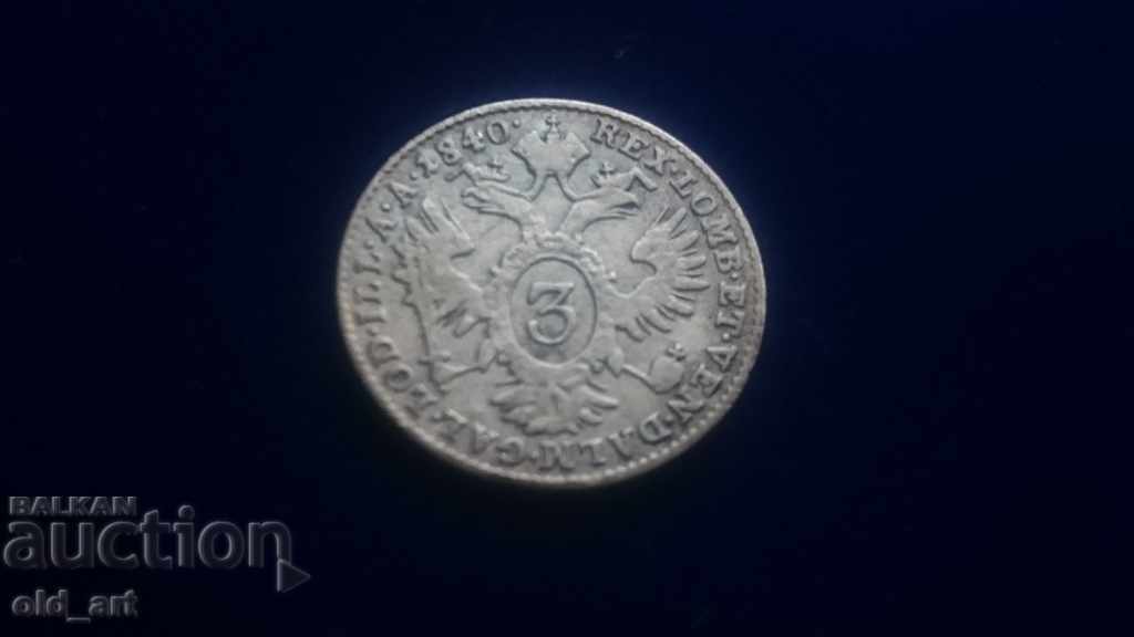 Κέρμα - Αυστρία, 3 kreuzers ασήμι 1840 με τιμή € 25.00 | 48.90 BGN Κέρμα - Αυστρία, 3 kreuzers ασήμι 1840 με τιμή € 25.00 | 48.90 BGN