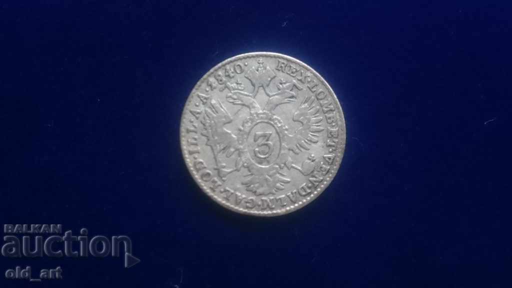 Coin - Austria, 3 kreuzers 1840 silver Coin - Austria, 3 kreuzers 1840 silver