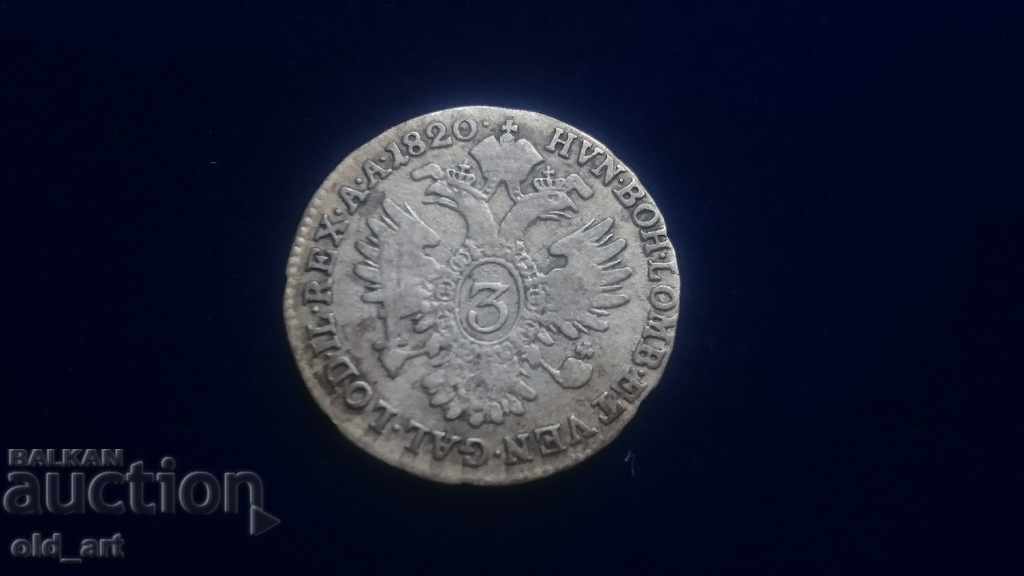Coin - Austria, 3 Kreuzer 1820 silver Coin - Austria, 3 Kreuzer 1820 silver