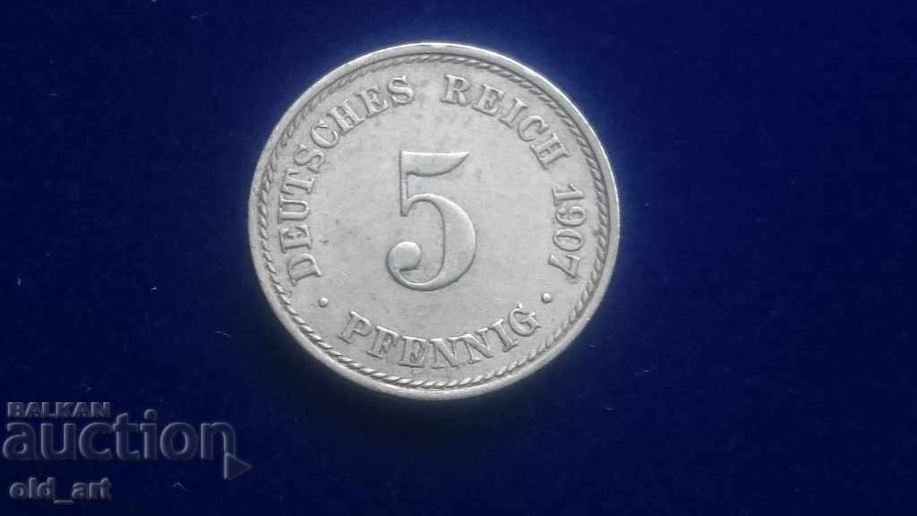 Монета - Германия, 5 пфенинга 1907 година