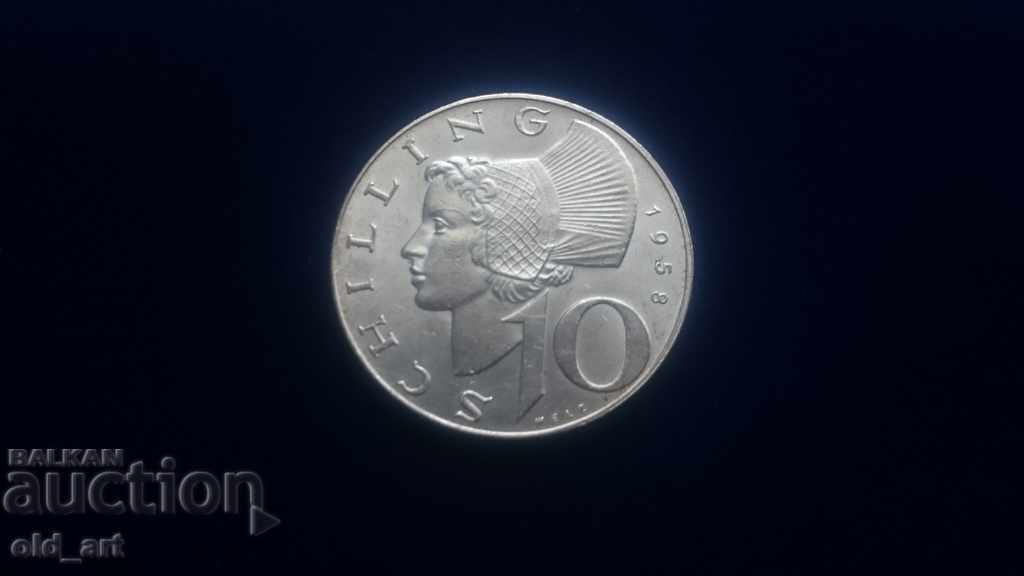 Coin - Austria, 10 shillings 1958 silver with price 16.00 BGN | € 8.18 Coin - Austria, 10 shillings 1958 silver with price 16.00 BGN | € 8.18