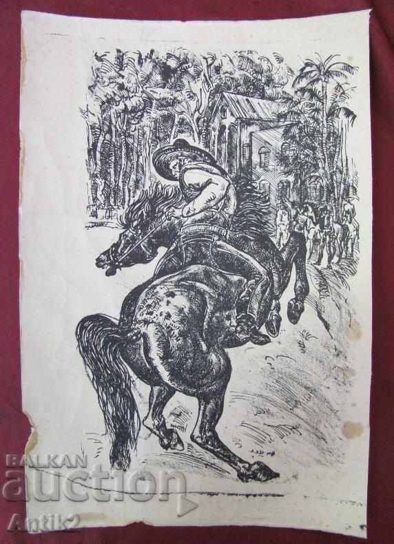 Old Original Graphics Horse-Cowboy 2 pieces Pen-lithographs with price 60.00 BGN | € 30.68 Old Original Graphics Horse-Cowboy 2 pieces Pen-lithographs with price 60.00 BGN | € 30.68