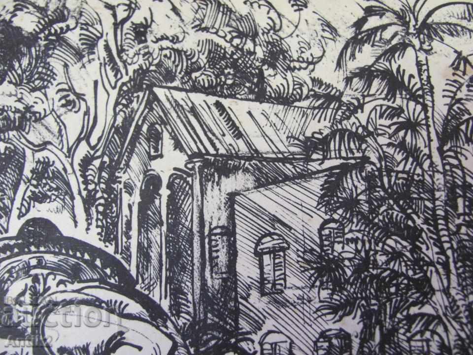 Old Original Graphics Horse-Cowboy 2 pieces Pen-lithographs - 5 Old Original Graphics Horse-Cowboy 2 pieces Pen-lithographs - 5