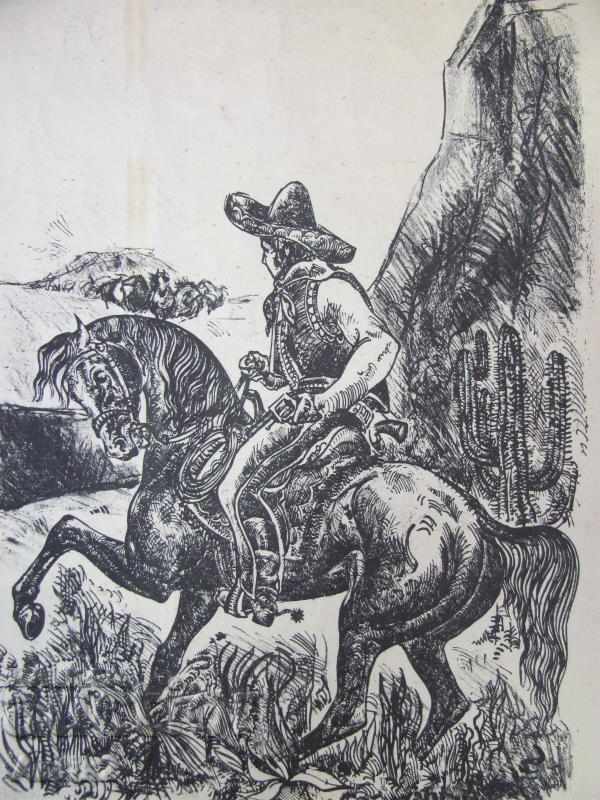 Old Original Graphics Horse-Cowboy 2 pieces Pen-lithographs - 7 Old Original Graphics Horse-Cowboy 2 pieces Pen-lithographs - 7