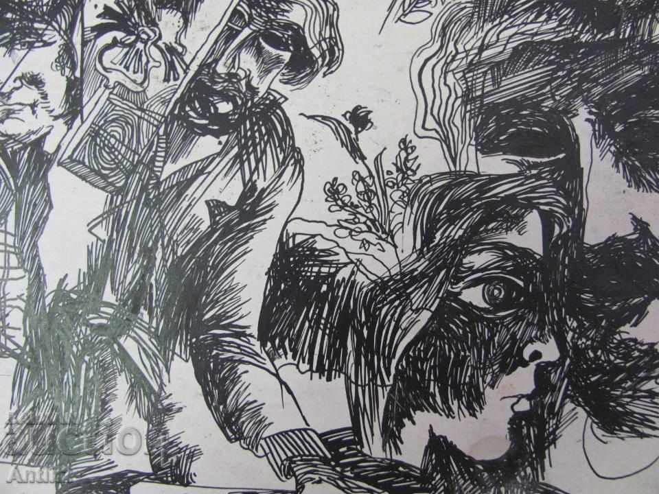 Auction Old Original Picture graphic ink abstraction on cardboard Auction Old Original Picture graphic ink abstraction on cardboard