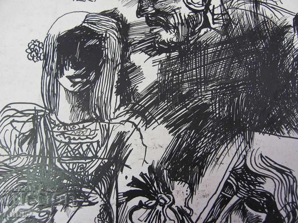 Old Original Picture graphic ink abstraction on cardboard - 6 Old Original Picture graphic ink abstraction on cardboard - 6