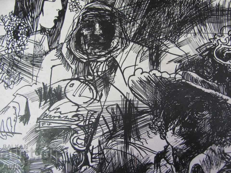 Old Original Picture graphic ink abstraction on cardboard - 7 Old Original Picture graphic ink abstraction on cardboard - 7