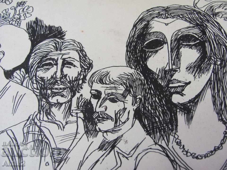 Auction Old Original Picture graphic ink abstraction on cardboard Auction Old Original Picture graphic ink abstraction on cardboard