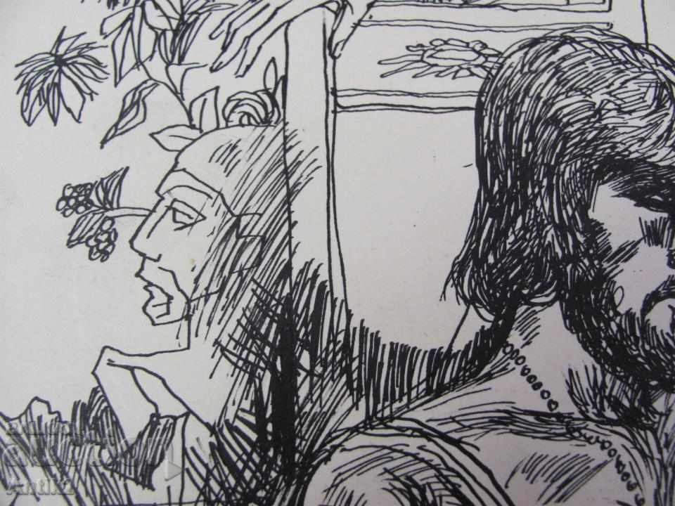 Old Original Picture graphic ink abstraction on cardboard - 5 Old Original Picture graphic ink abstraction on cardboard - 5