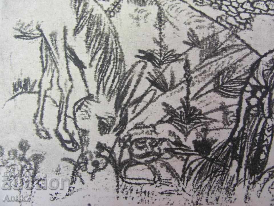 30's Original Painting Pen-Lithograph - 5