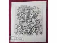 30's Original Painting Pen-Lithograph