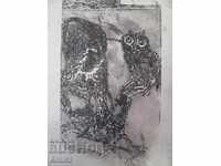 30's Original Painting Pen-Lithograph