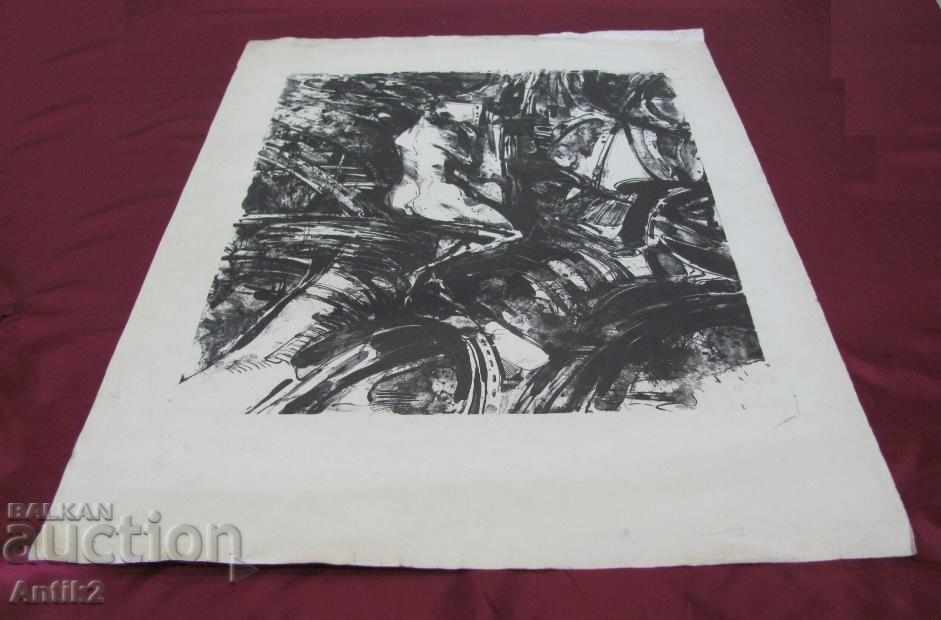 70s Original Painting Lithography abstraction on cardboard - 7