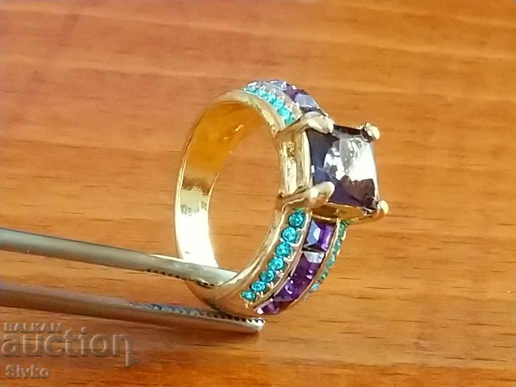 Amethyst and Topaz Ring, Gold Plated