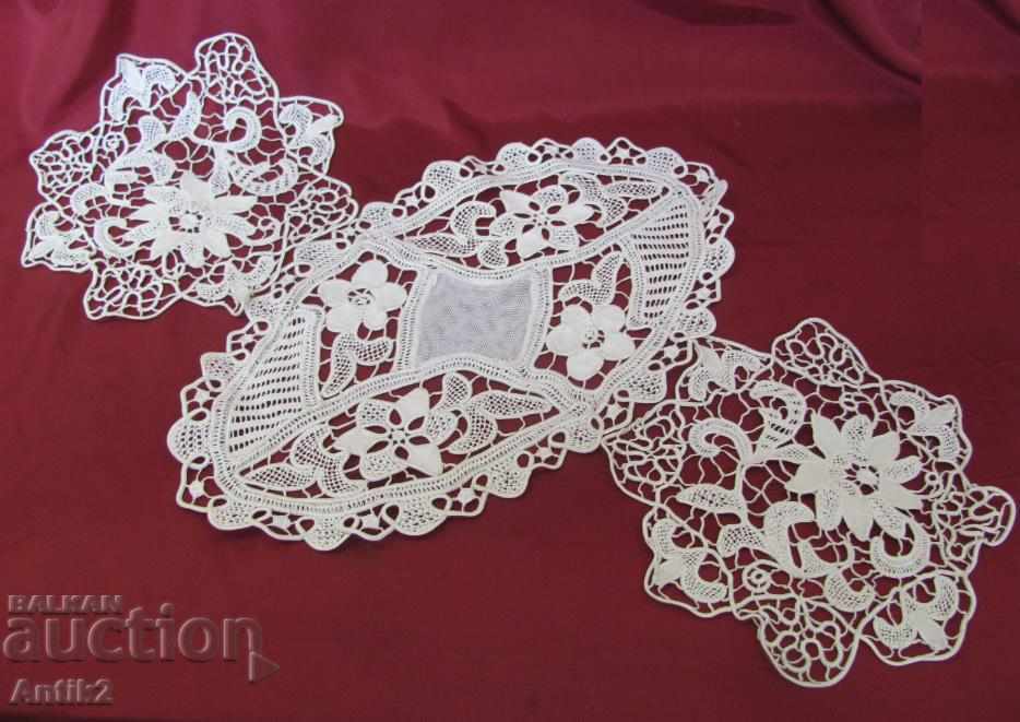 19th Century 3 Pieces Hand Knitted Box, Tablecloth - 7 19th Century 3 Pieces Hand Knitted Box, Tablecloth - 7