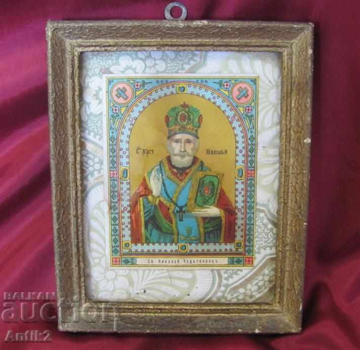 19th century Chromo-lithography Icon of St. Nicholas the Wonderworker