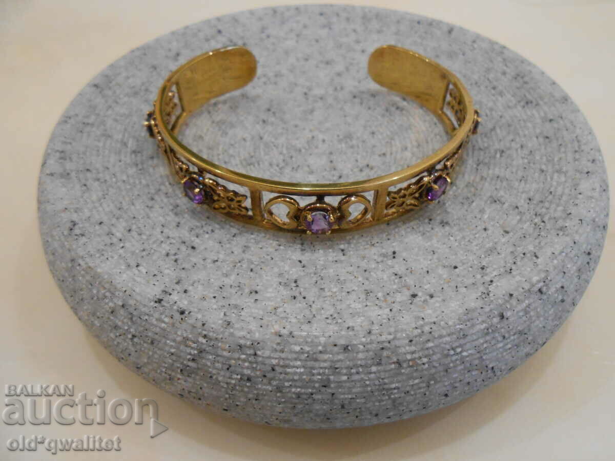Designer SILVER BRACELET with Amethyst, gilding - 5