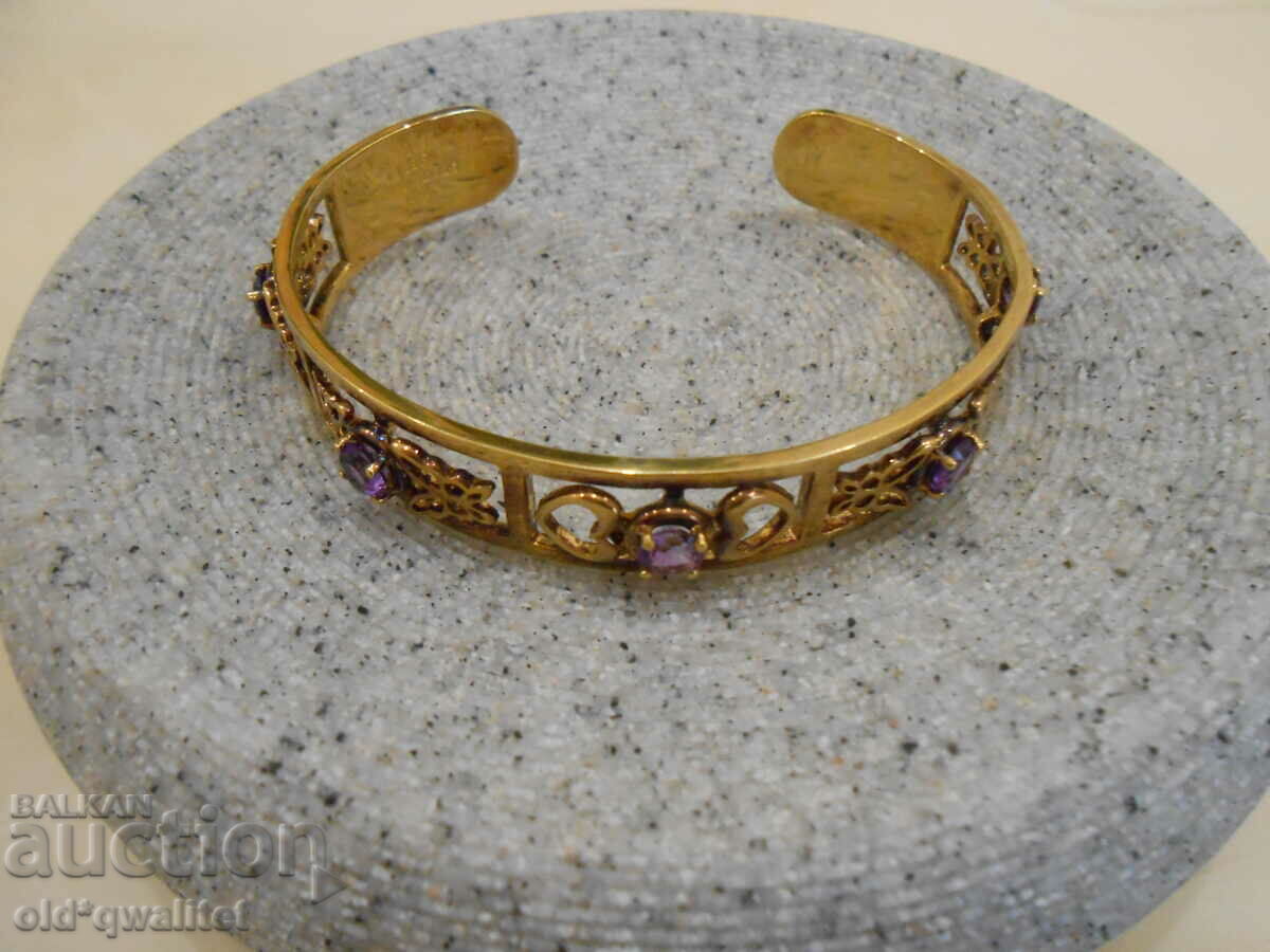 Designer SILVER BRACELET with Amethyst, gilding - 6