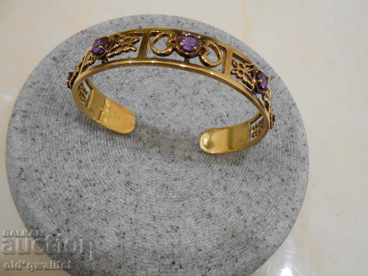 Designer SILVER BRACELET with Amethyst, gilding - 7