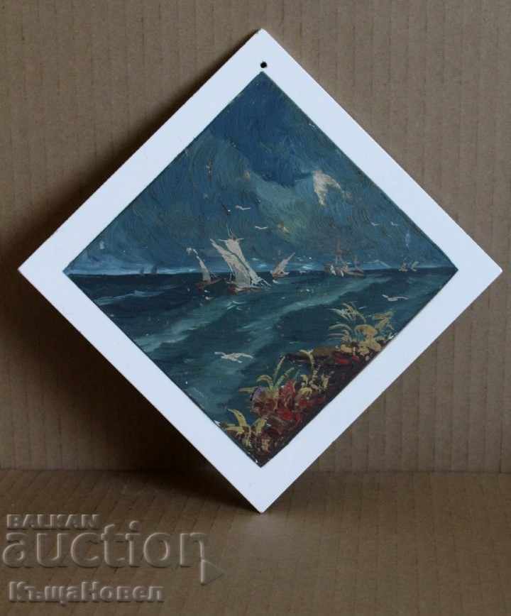 . HAND-PAINTED OIL SEA LANDSCAPE FAIENCE TILE WALL