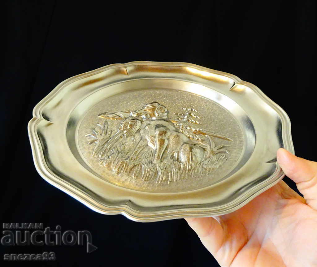 Panel, pewter plate with a hunting scene. with price 36.00 BGN | € 18.41 Panel, pewter plate with a hunting scene. with price 36.00 BGN | € 18.41