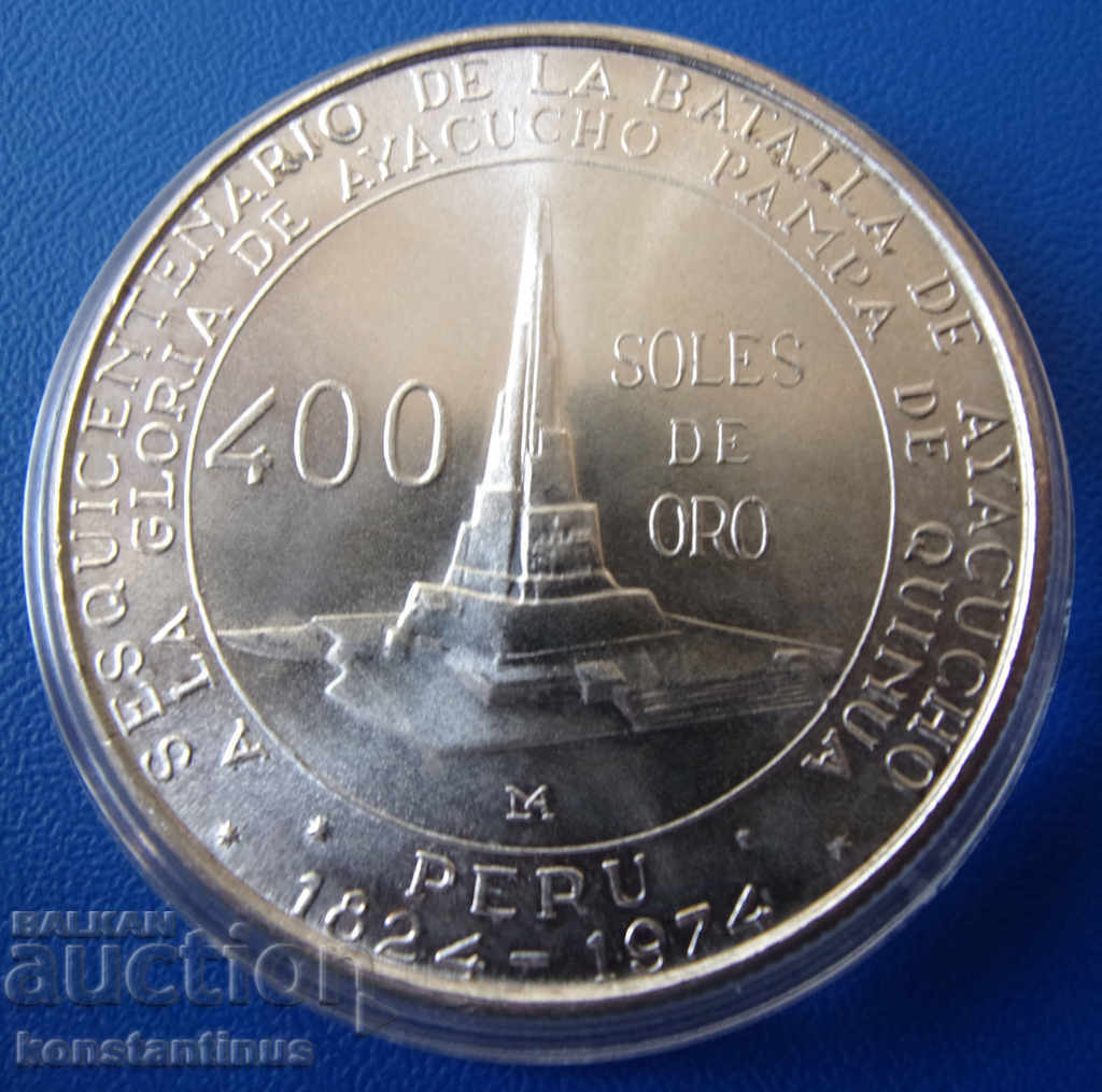 Peru 400 Sol 1974 The Battle of Ajaccio UNC PROOF Silver Rare