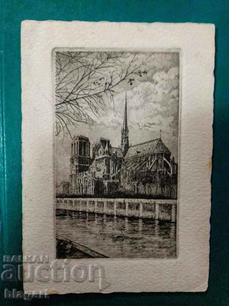Grafică, gravură - 1930 - „Notre Dame” - Paris