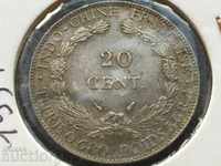 20 de cenți Indochina franceză 1937 rară monedă de argint UNC